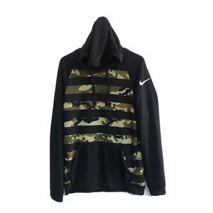 NIKE DRI-FIT PULLOVER LOGO HOODIE CAMO CAMOFLAUGE BLACK ARMY GREEN S Pocket